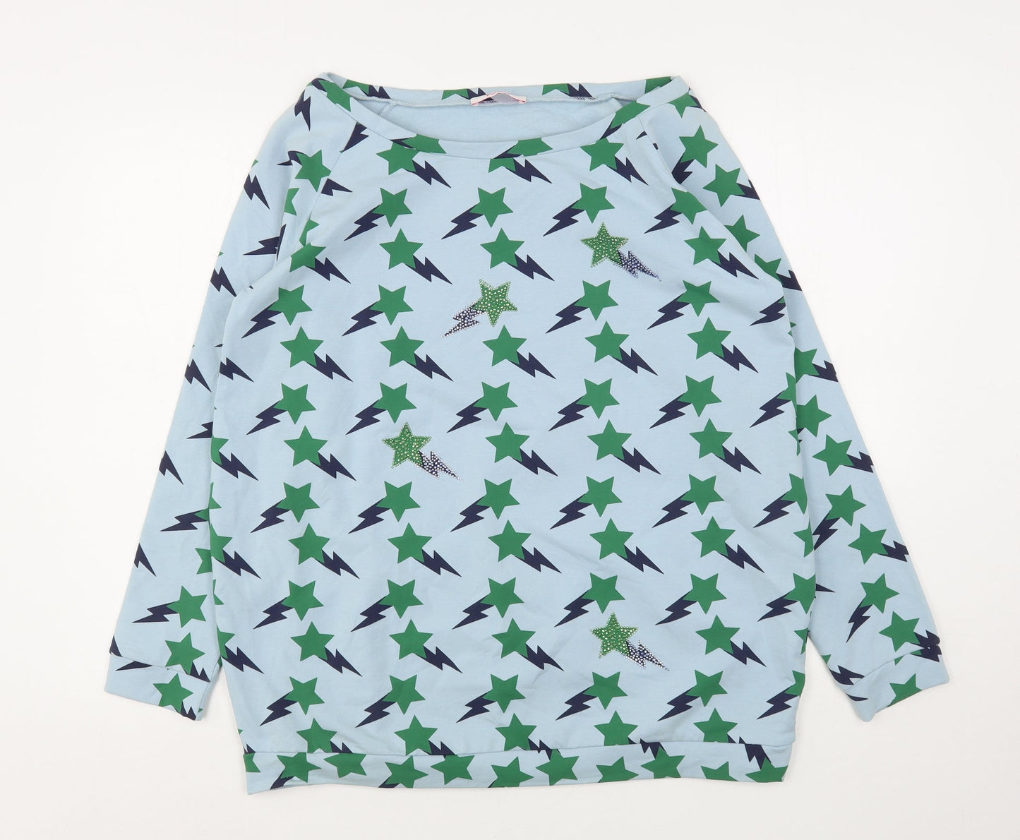 Blufin Womens Blue Geometric Cotton Pullover Sweatshirt Size 12