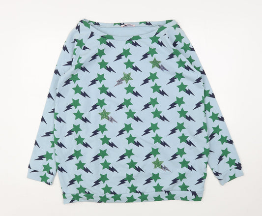 Blufin Womens Blue Geometric Cotton Pullover Sweatshirt Size 12