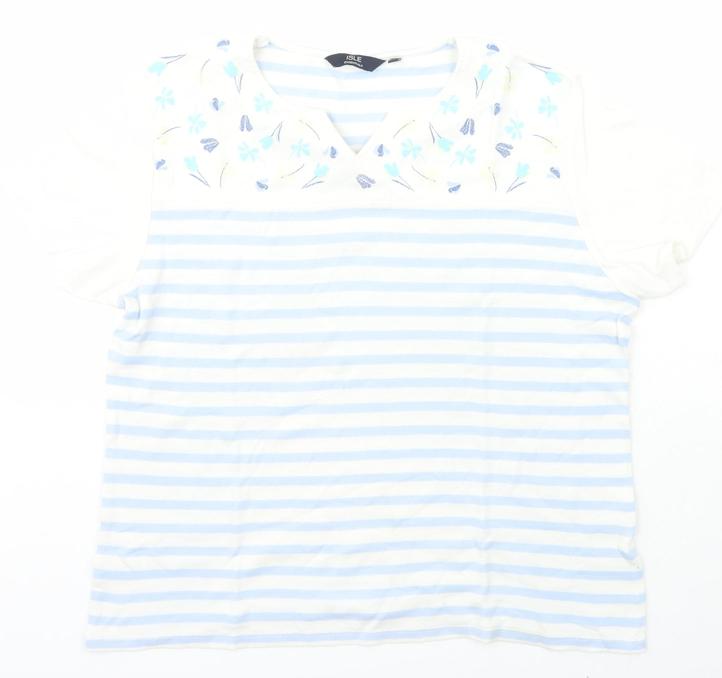 Isle Essentials Womens White Striped Cotton Basic T-Shirt Size L V-Neck