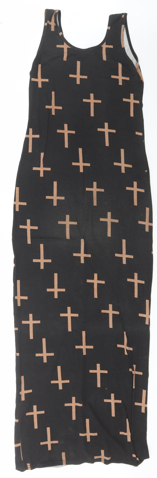 Boohoo Womens Brown Geometric Viscose Bodycon  Size 10  Scoop Neck Pullover