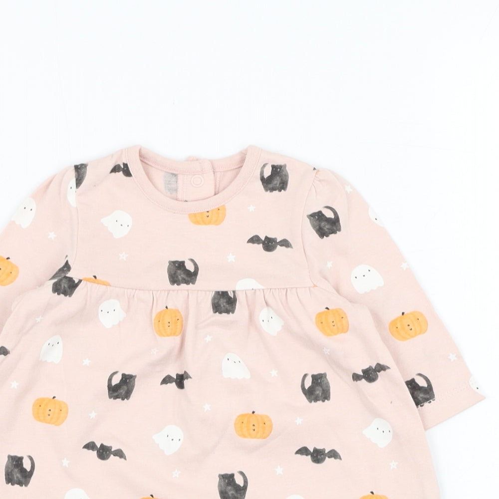 George Girls Pink  Cotton Skater Dress  Size 0-3 Months  Round Neck Pullover - Halloween