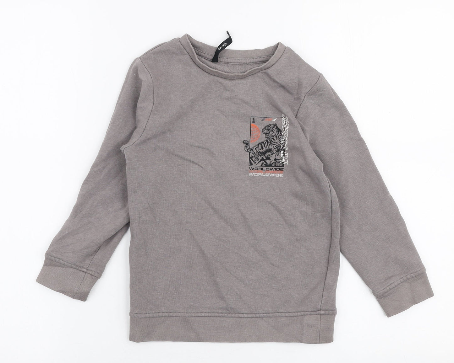 George Boys Grey  Cotton Pullover Sweatshirt Size 5-6 Years  Pullover - Tiger