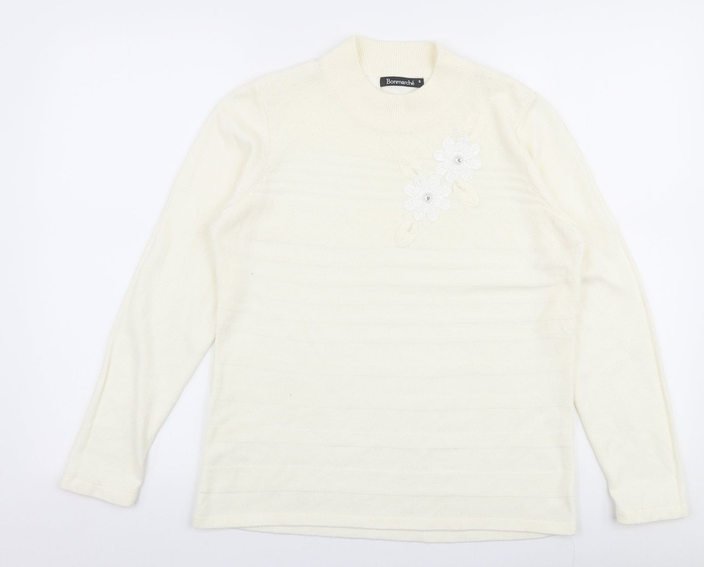 Bonmarche Womens Ivory High Neck  Polyester Pullover Jumper Size S