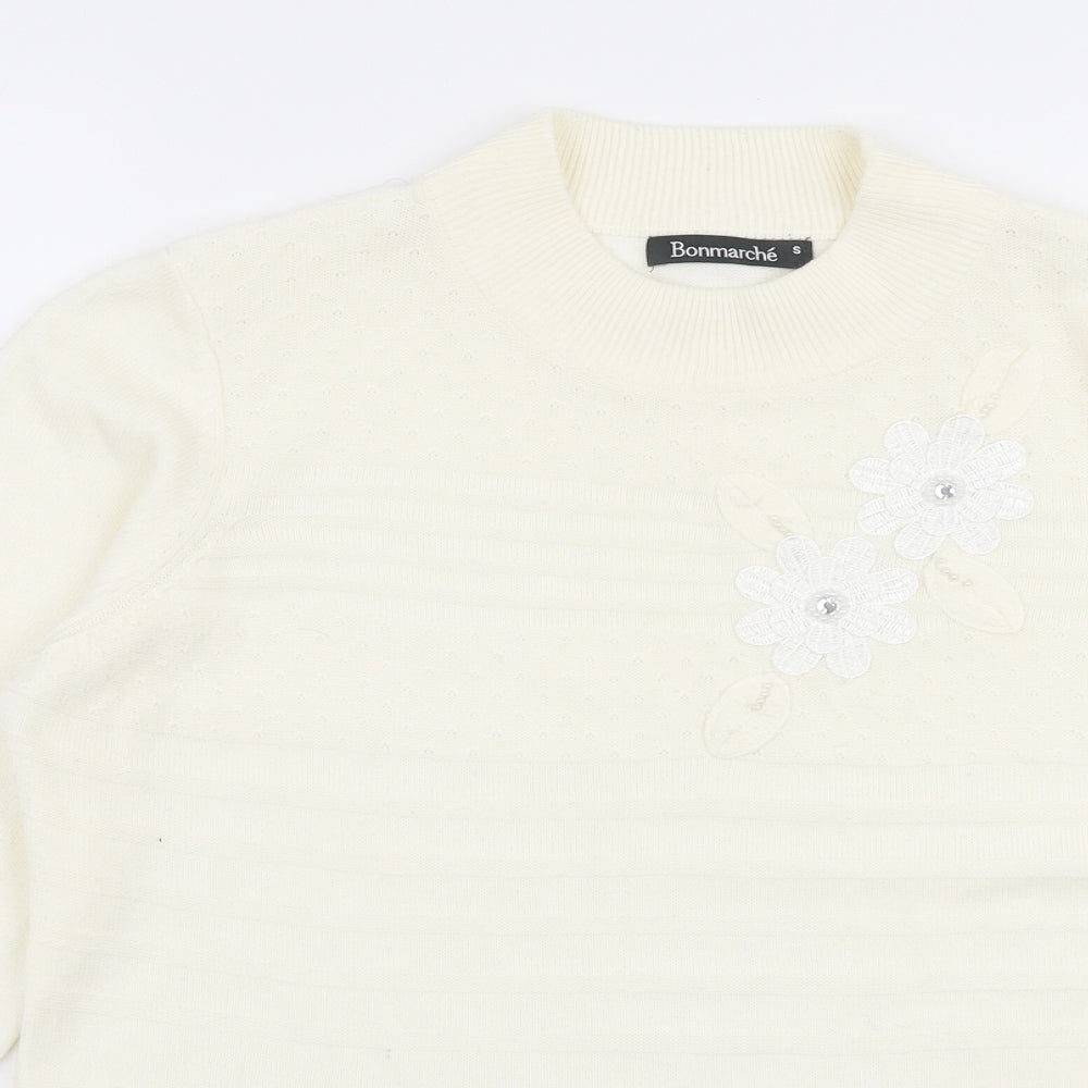 Bonmarche Womens Ivory High Neck  Polyester Pullover Jumper Size S