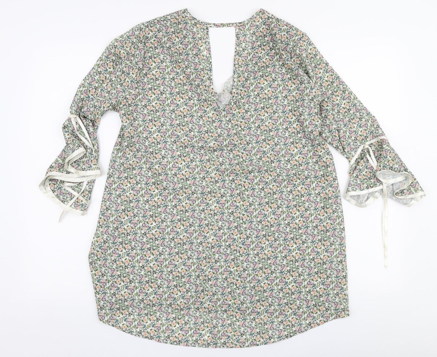 Holly & Joey Womens Multicoloured Floral Polyester Basic Blouse Size M V-Neck