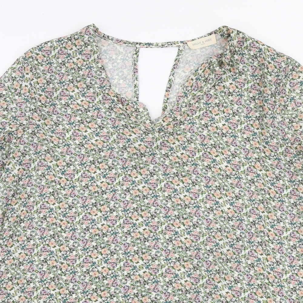 Holly & Joey Womens Multicoloured Floral Polyester Basic Blouse Size M V-Neck