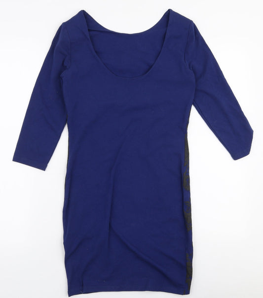 River Island Womens Blue Floral Cotton Bodycon  Size 10  Round Neck Pullover