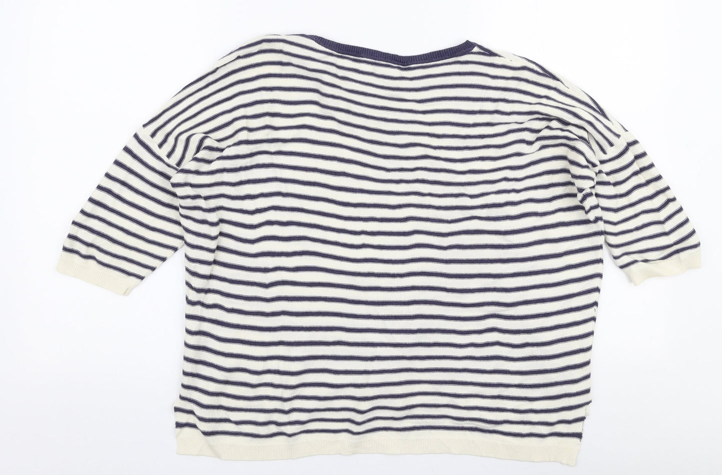 Marie Sixtine Womens White Round Neck Striped Cotton Pullover Jumper Size S
