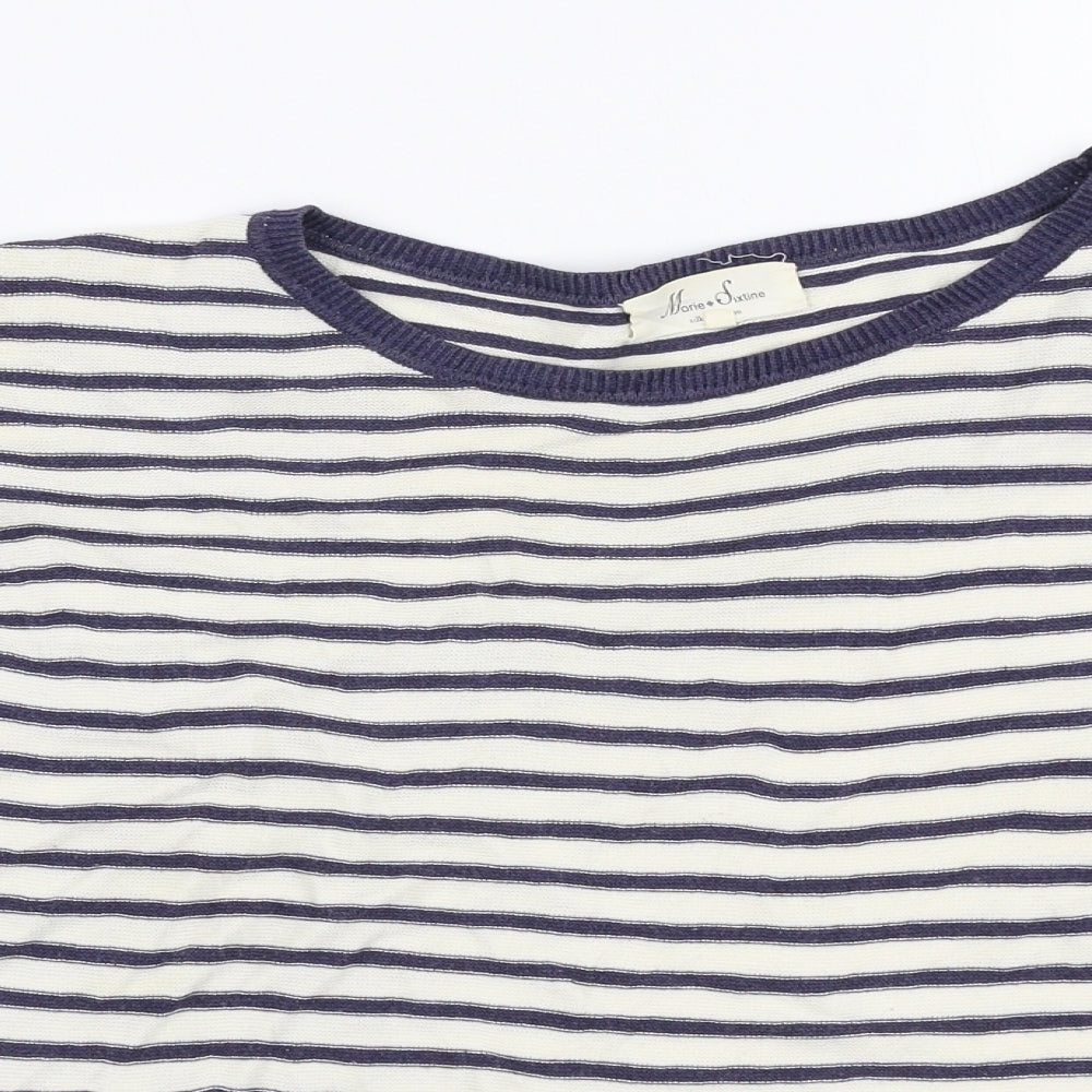 Marie Sixtine Womens White Round Neck Striped Cotton Pullover Jumper Size S
