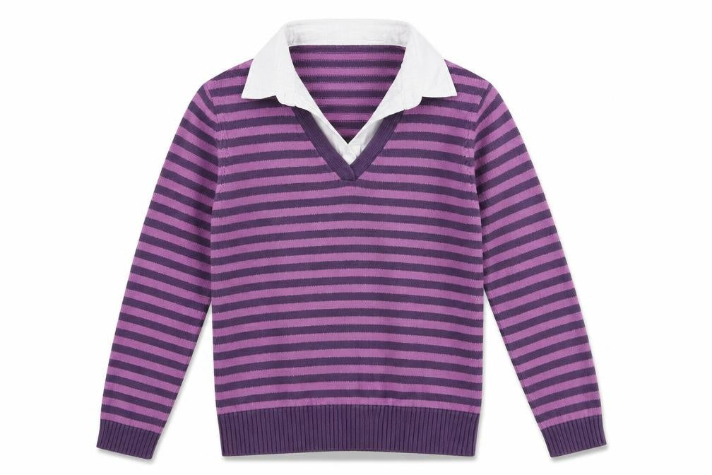 Marks and Spencer Womens Purple Collared Striped Cotton Pullover Jumper Size 12