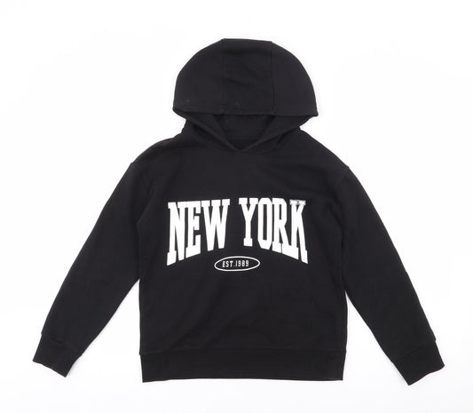 Dunnes Stores Girls Black  Cotton Pullover Hoodie Size 10-11 Years  Pullover