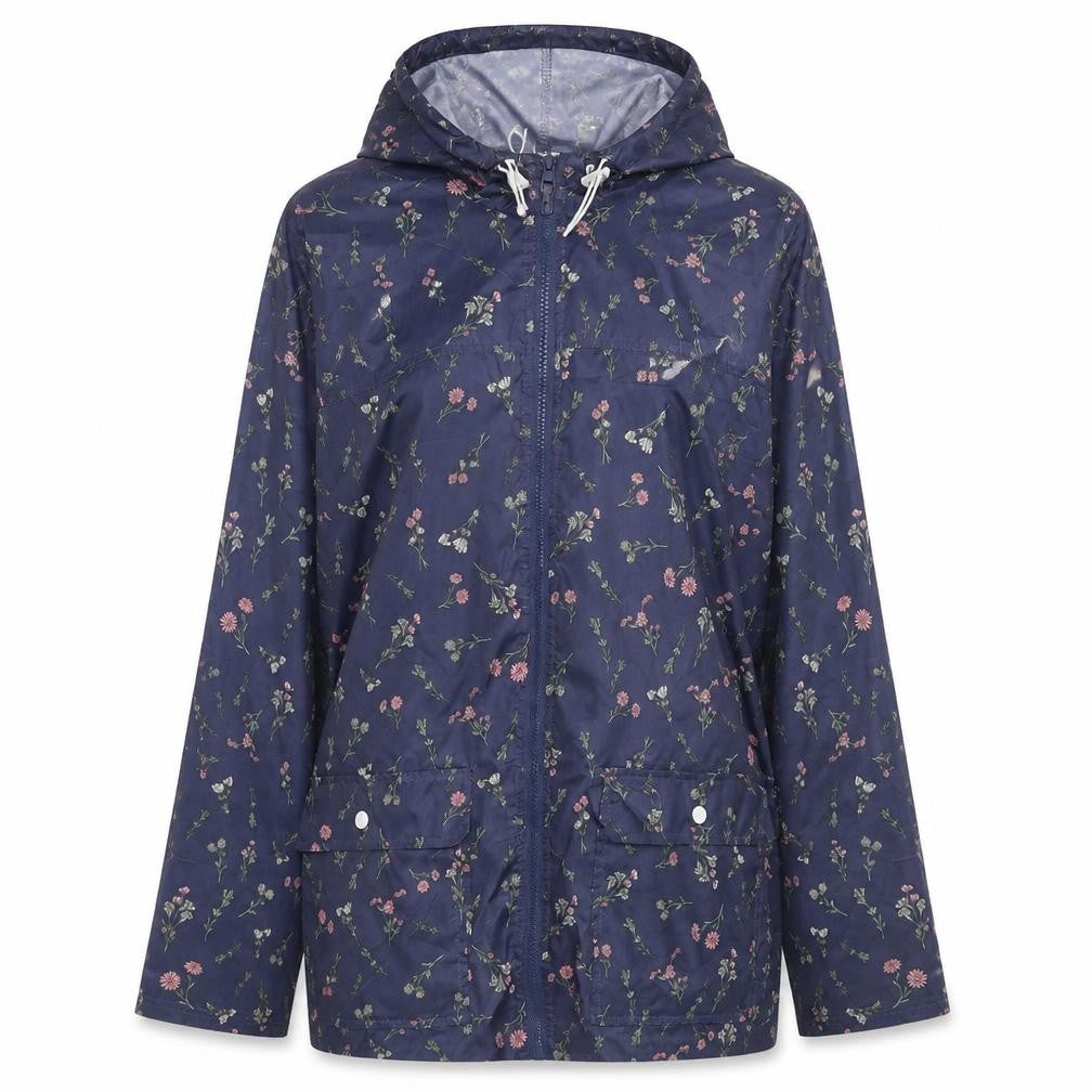 ANNE DE LANCAY Womens Blue Floral  Rain Coat Coat Size M