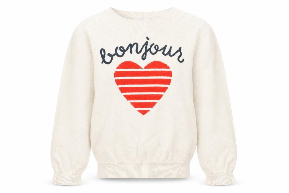 Monoprix Girls Beige Round Neck  Cotton Pullover Jumper Size 8 Years   - Bonjour Love Heart