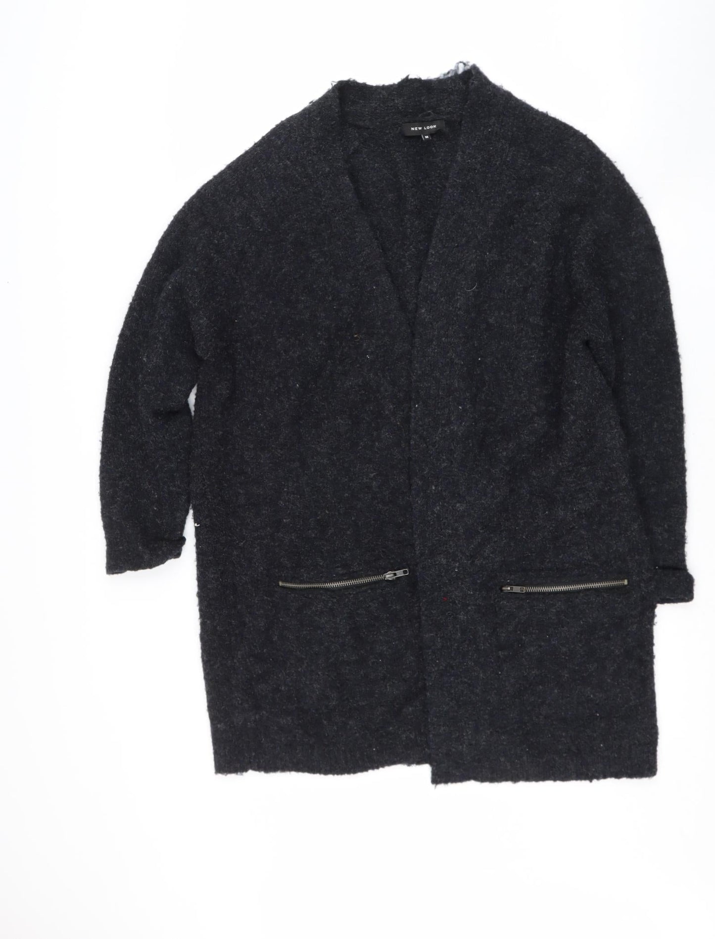 new look  Womens Grey V-Neck  Polyester Cardigan Jumper Size M