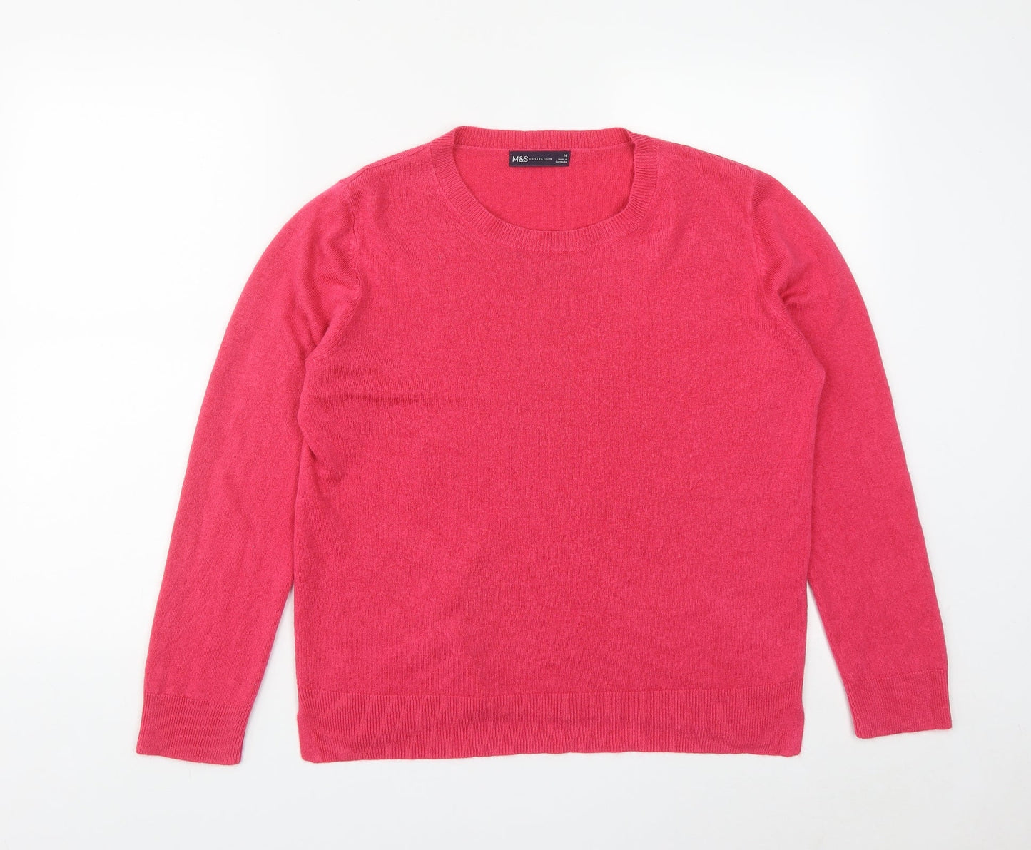 Marks and Spencer Womens Pink Round Neck  Acrylic Pullover Jumper Size 16