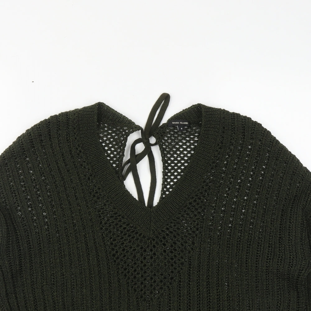 River Island Womens Green V-Neck  Acrylic Pullover Jumper Size 6