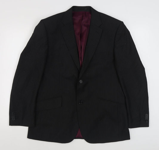 George Mens Black Striped Polyester Jacket Suit Jacket Size 40