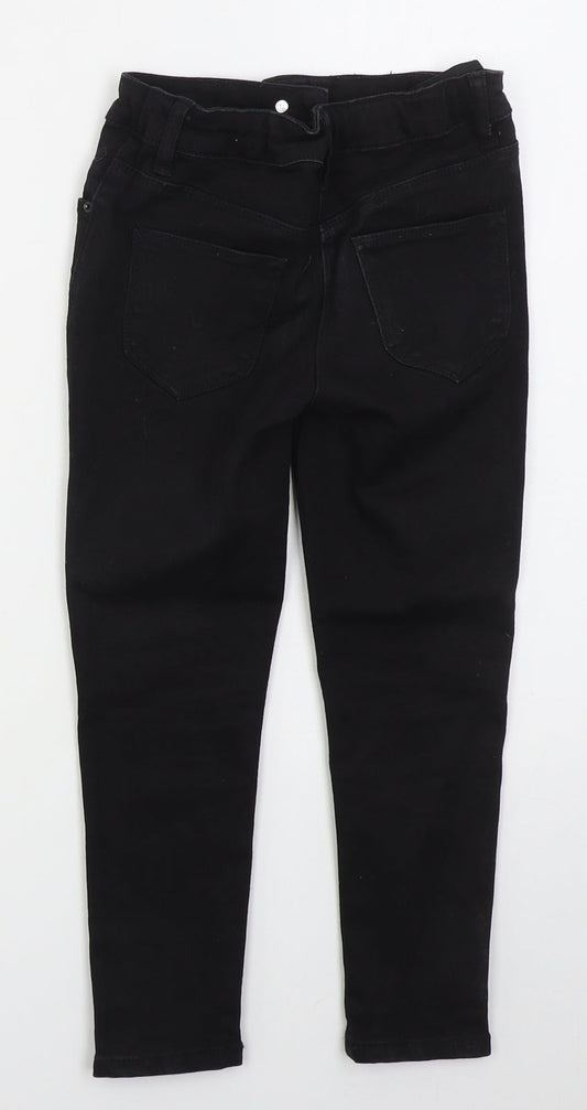 George Girls Black  Cotton Skinny Jeans Size 7 Years  Regular Button