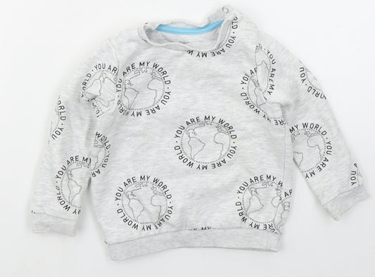 Fred & Flo Boys Grey  Cotton Basic T-Shirt Size 9-12 Months Crew Neck Pullover - You Are My World