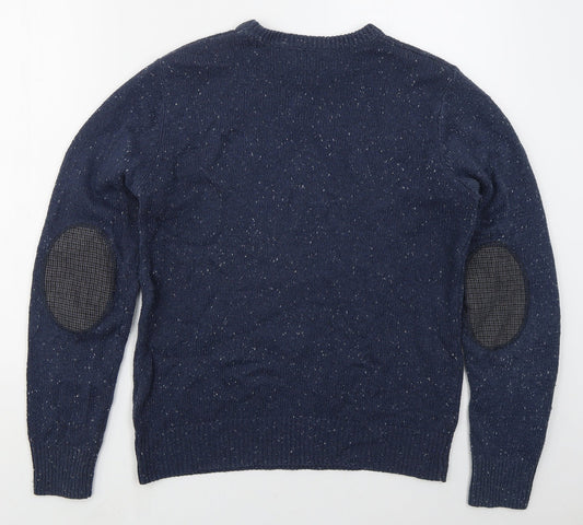 Cedar Wood State Mens Blue Crew Neck  Acetate Pullover Jumper Size S