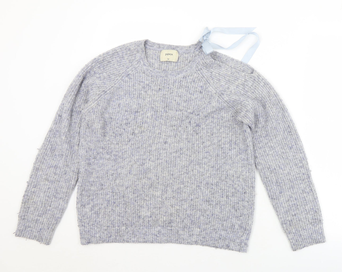 Papaya Womens Blue Crew Neck  Acrylic Pullover Jumper Size M