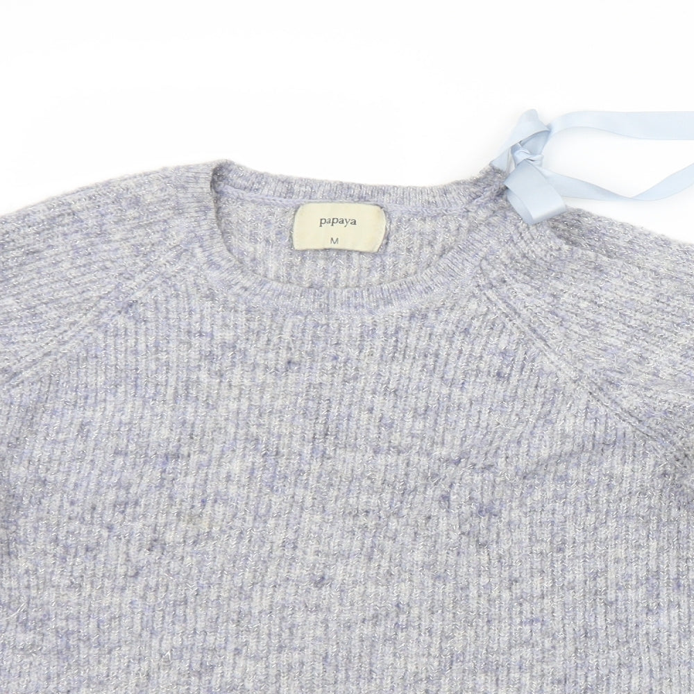 Papaya Womens Blue Crew Neck  Acrylic Pullover Jumper Size M