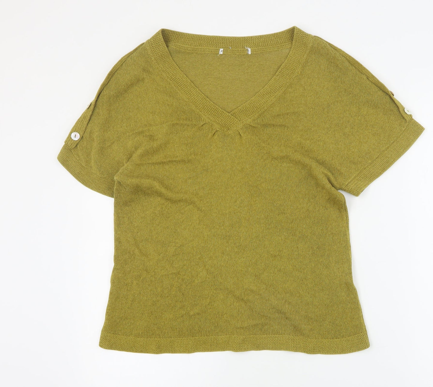 Preworn Womens Green  Viscose Basic T-Shirt Size L V-Neck