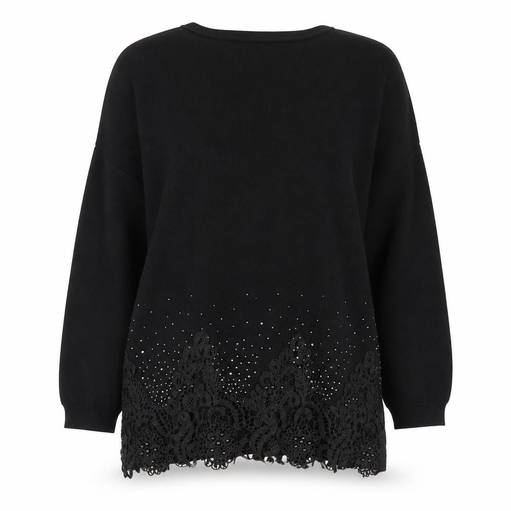 Preworn Womens Black Round Neck  Viscose Pullover Jumper Size S