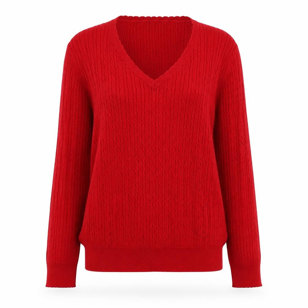 Country Casuals Womens Red V-Neck Cotton Pullover Jumper Size L