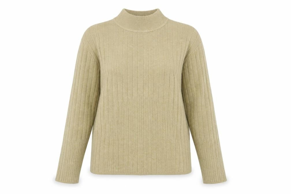 Marks and Spencer Womens Beige High Neck  Viscose Pullover Jumper Size 14
