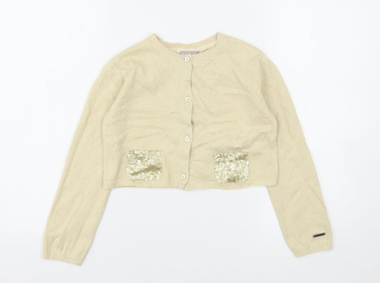 Boboli  Girls Beige Round Neck  Polyester Cardigan Jumper Size 8 Years