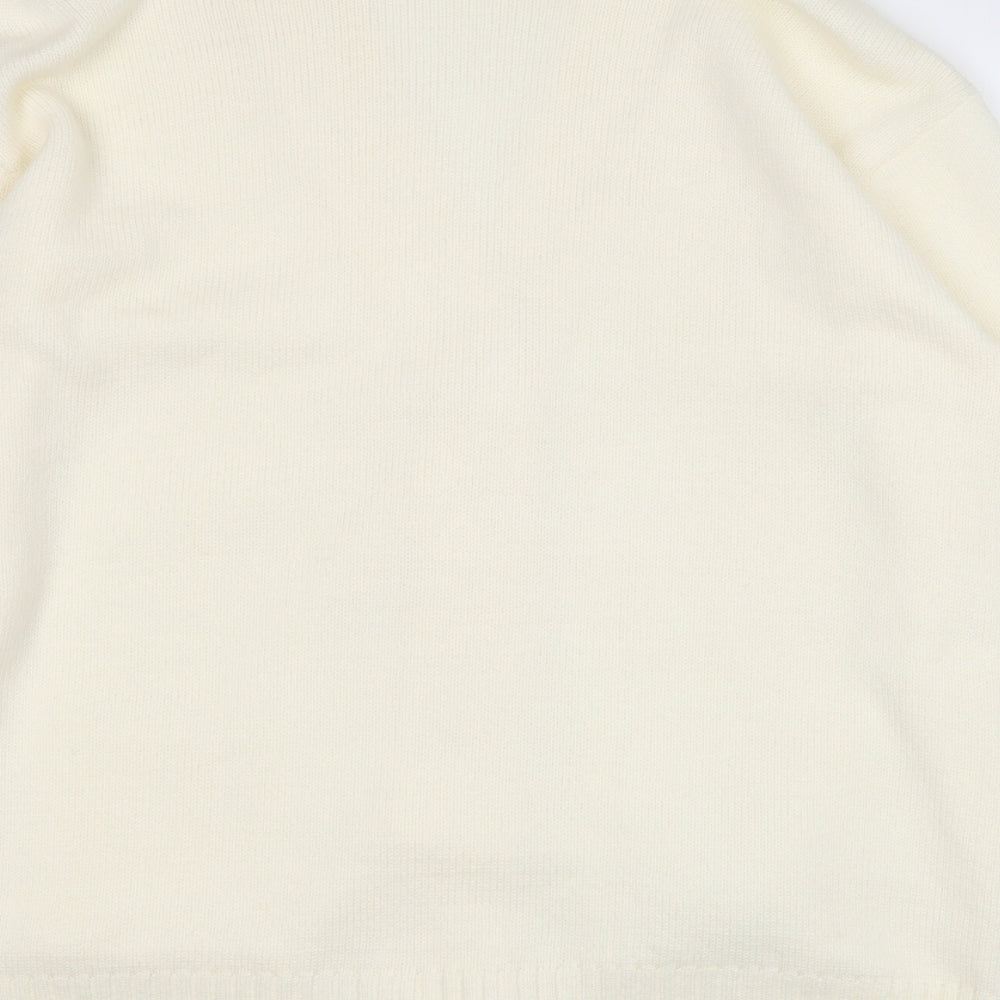 pure & natural Womens White V-Neck  Acrylic Cardigan Jumper Size L   - Size M-L