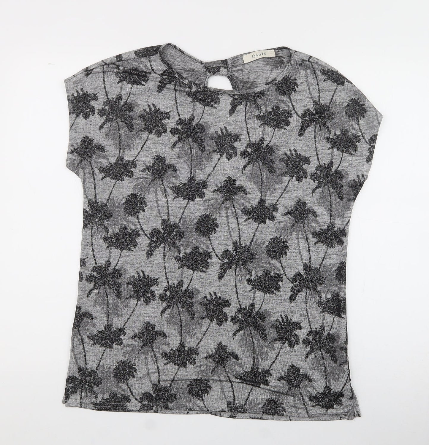 Oasis Womens Gold Floral Polyester Jersey T-Shirt Size S Crew Neck