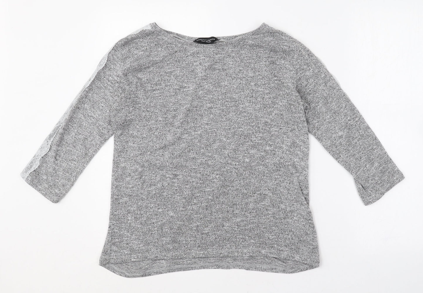 Dorothy Perkins Womens Grey  Polyester Basic T-Shirt Size 10 Round Neck - Lace sleeve