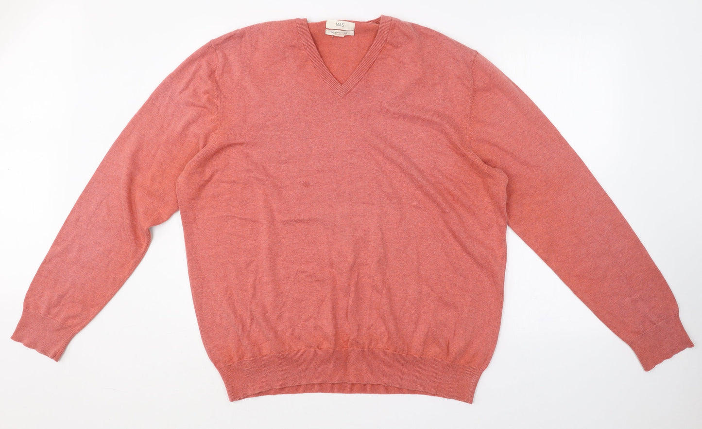 Marks and Spencer Womens Pink V-Neck  Cotton Pullover Jumper Size 2XL