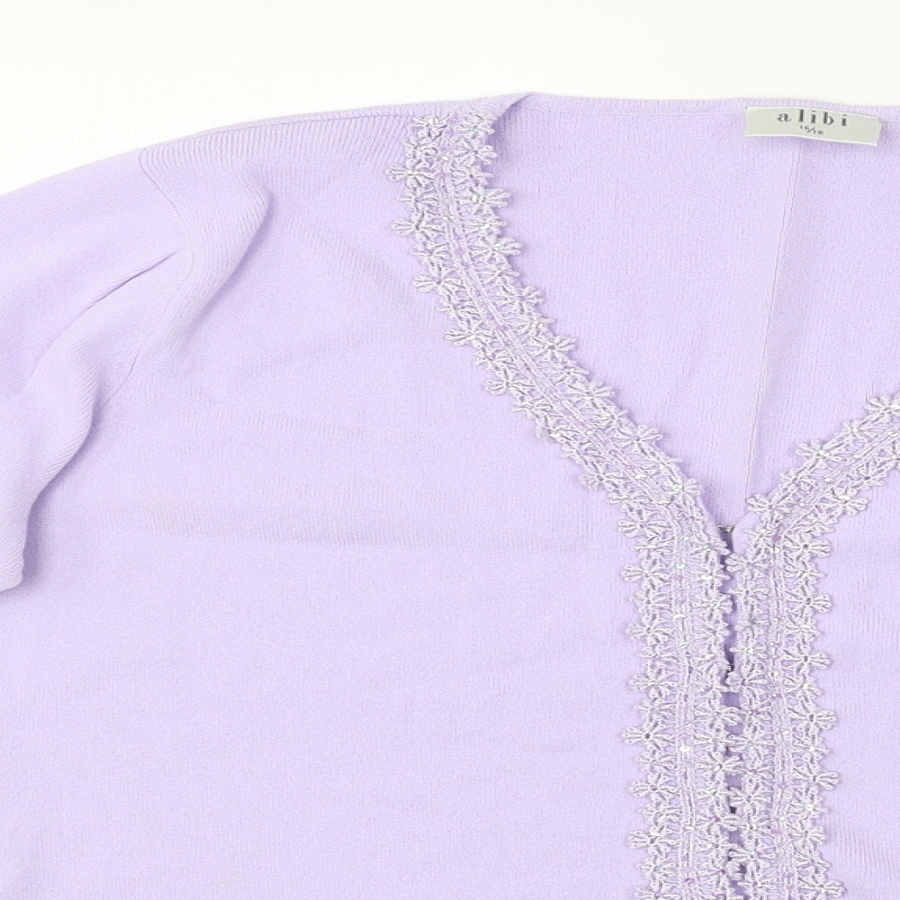 Alibi Womens Purple V-Neck  Viscose Pullover Jumper Size 16