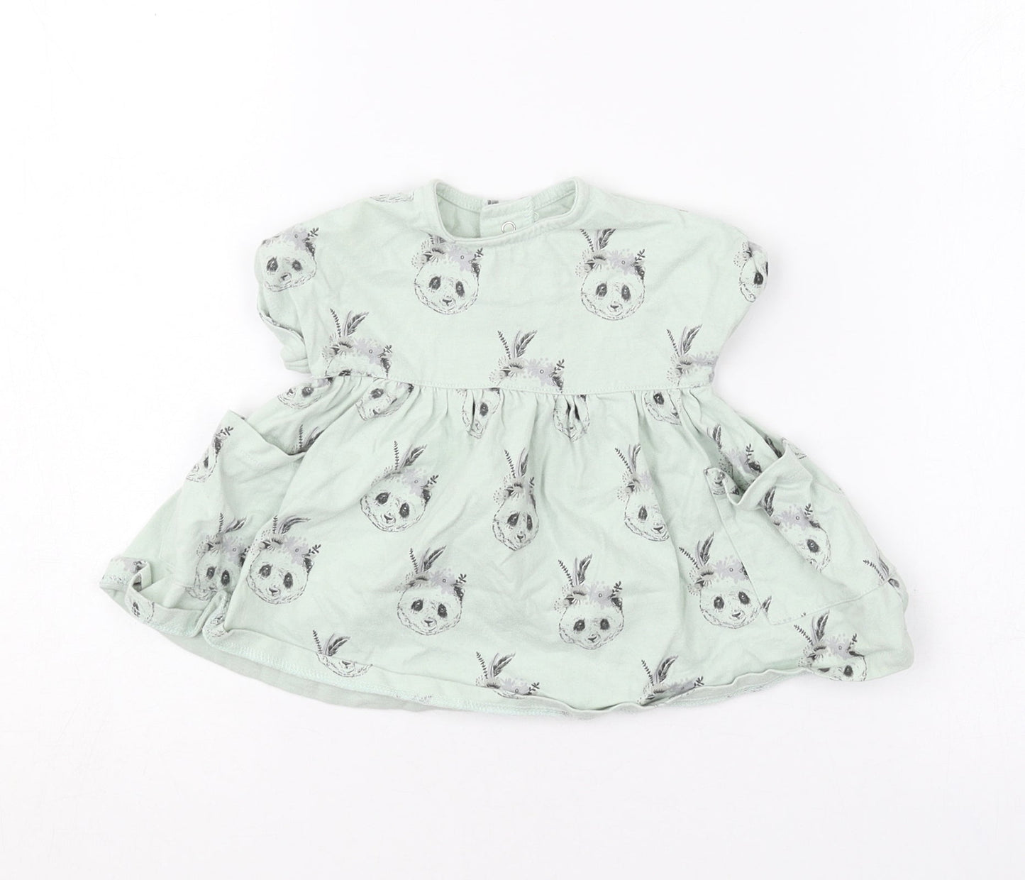 mamas & papas Baby Green Geometric Cotton Skater Dress  Size 0-3 Months  Round Neck