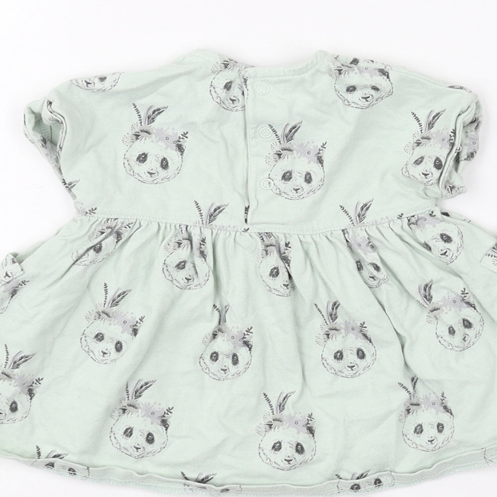 mamas & papas Baby Green Geometric Cotton Skater Dress  Size 0-3 Months  Round Neck