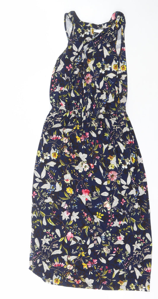 Oasis Womens Blue Floral Viscose A-Line  Size XS  High Neck Pullover