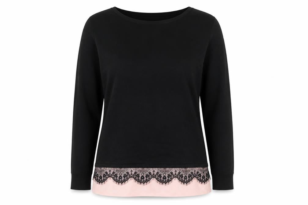 F&F Womens Black Boat Neck  Polyester Pullover Jumper Size L   - Lace Trim