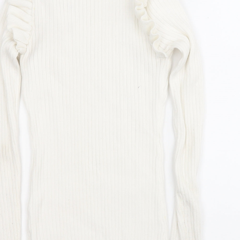 yu & me Womens White Round Neck  Viscose Pullover Jumper Size S