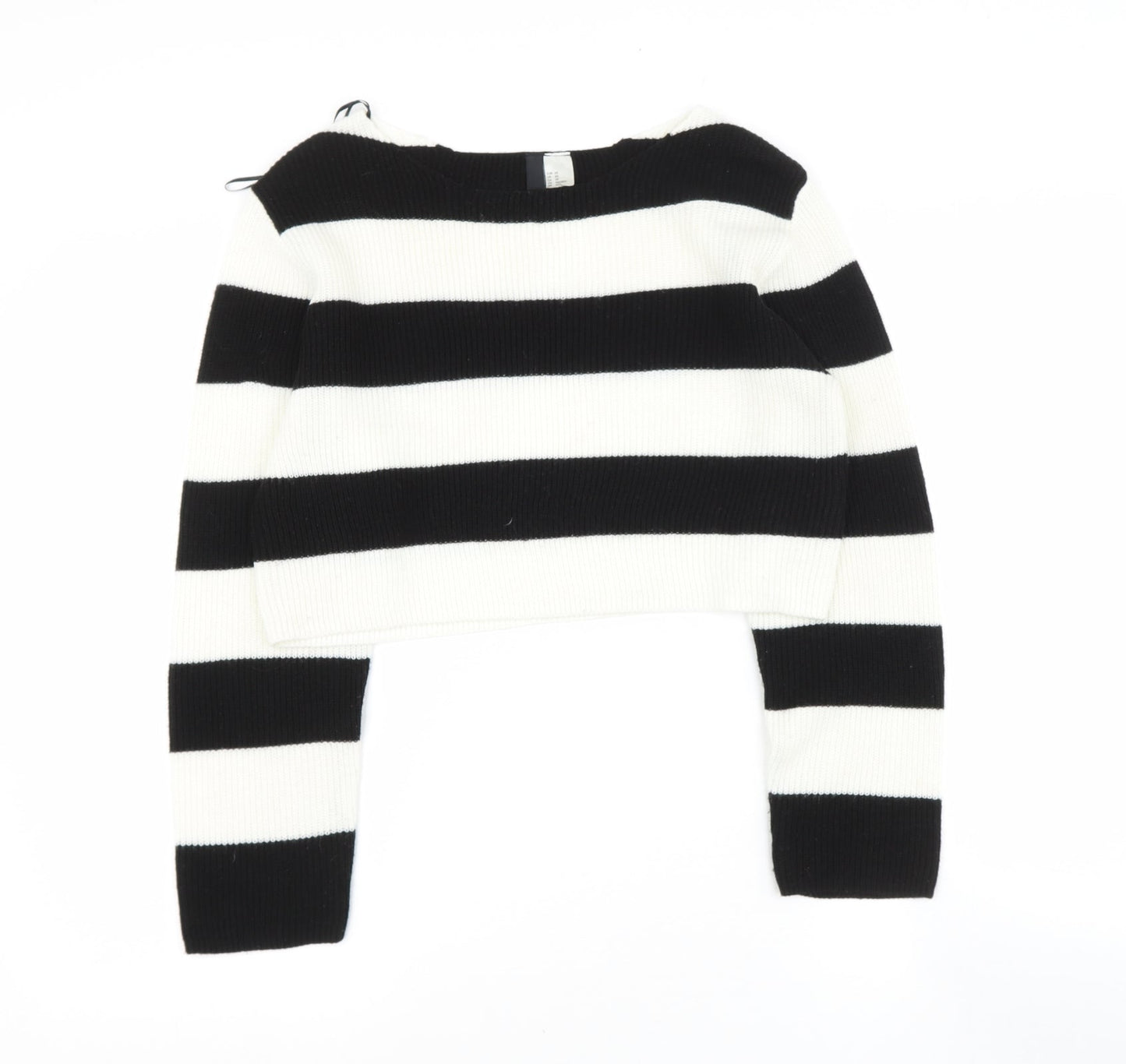 Preworn Womens Black Boat Neck Striped Acrylic Pullover Jumper Size S