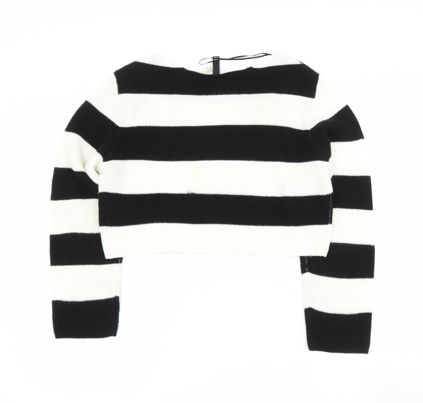 Preworn Womens Black Boat Neck Striped Acrylic Pullover Jumper Size S