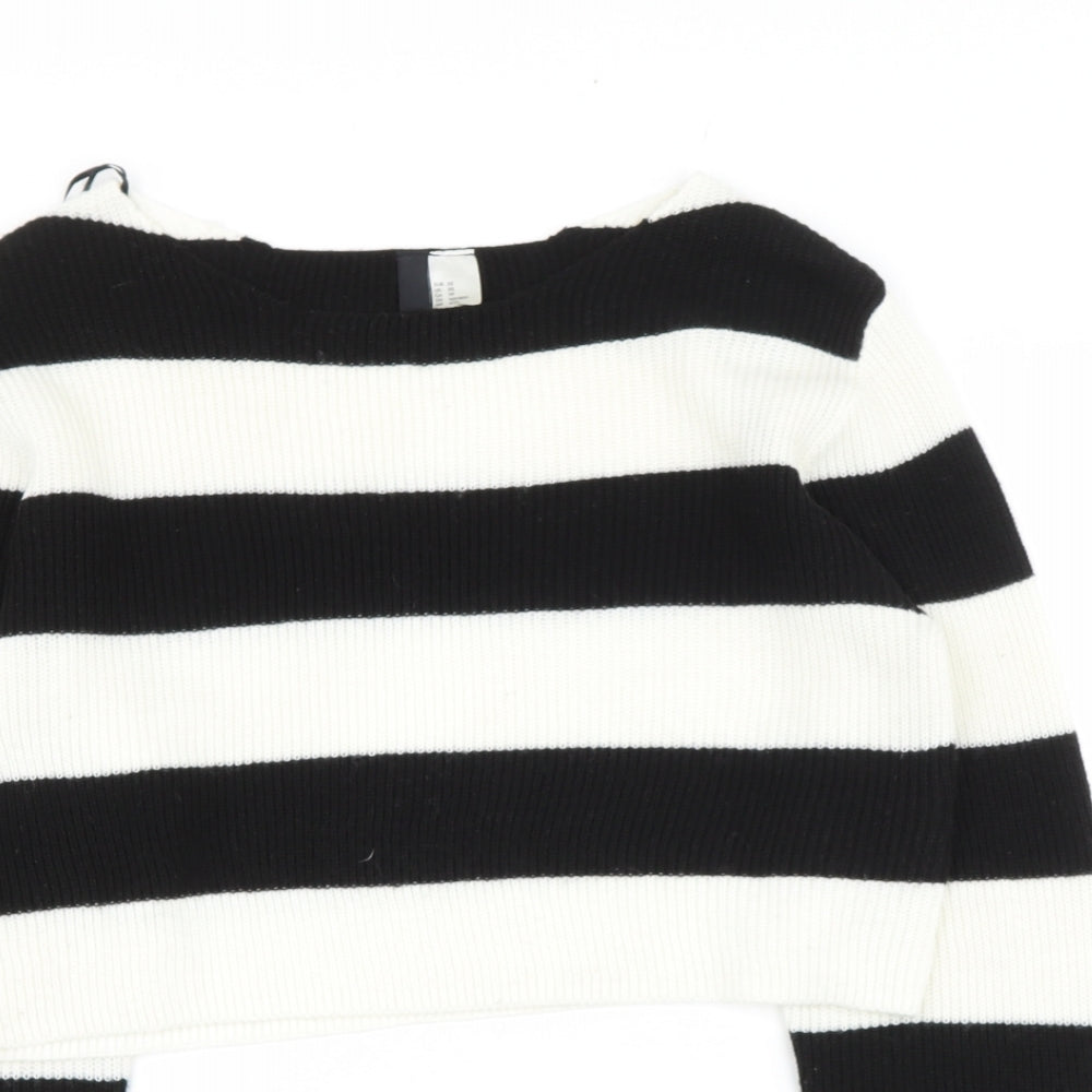 Preworn Womens Black Boat Neck Striped Acrylic Pullover Jumper Size S