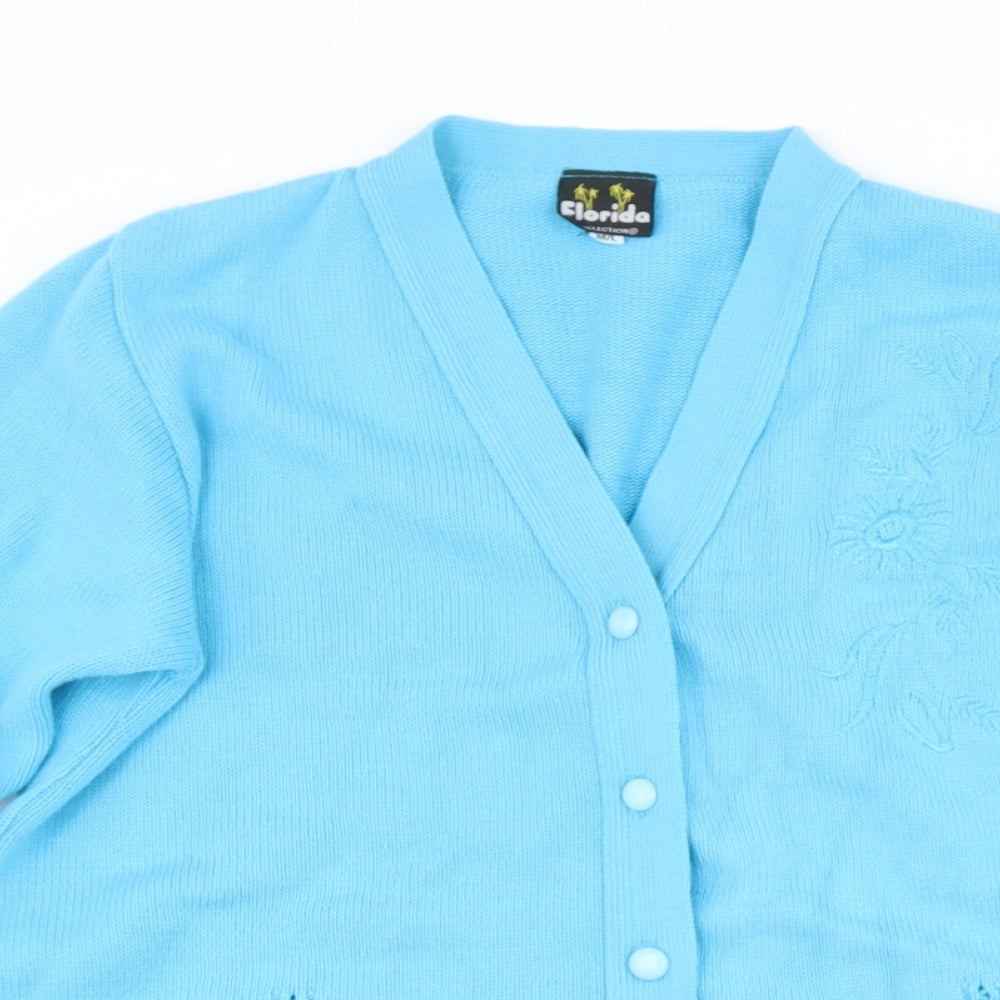 Florida Womens Blue V-Neck  Acrylic Cape Jumper Size M