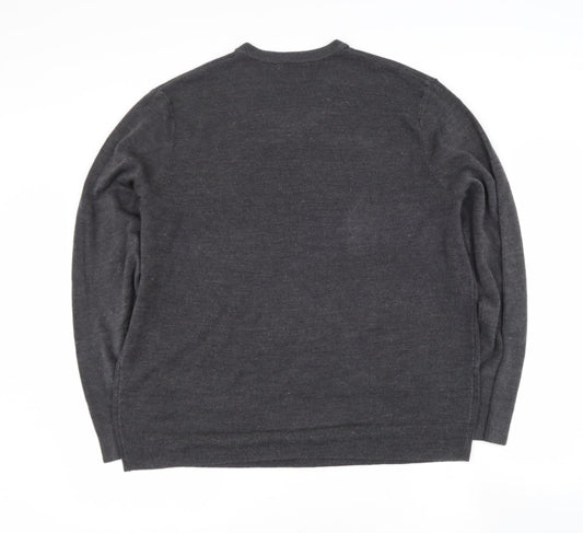 easy  Mens Grey V-Neck  Acrylic Pullover Jumper Size XL