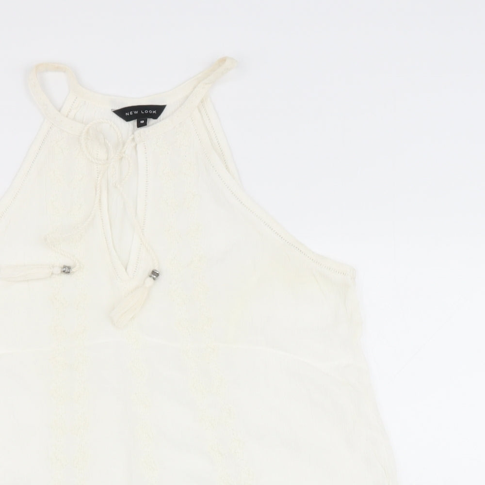 New Look Womens Beige  Viscose Basic Blouse Size 10 V-Neck