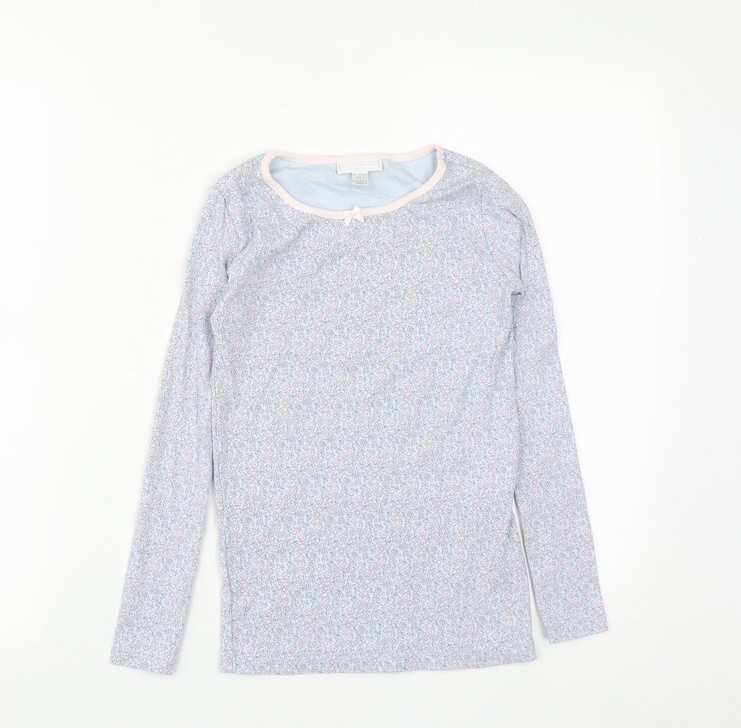 The Little White Company Girls Blue Floral Cotton Basic T-Shirt Size 9-10 Years Round Neck