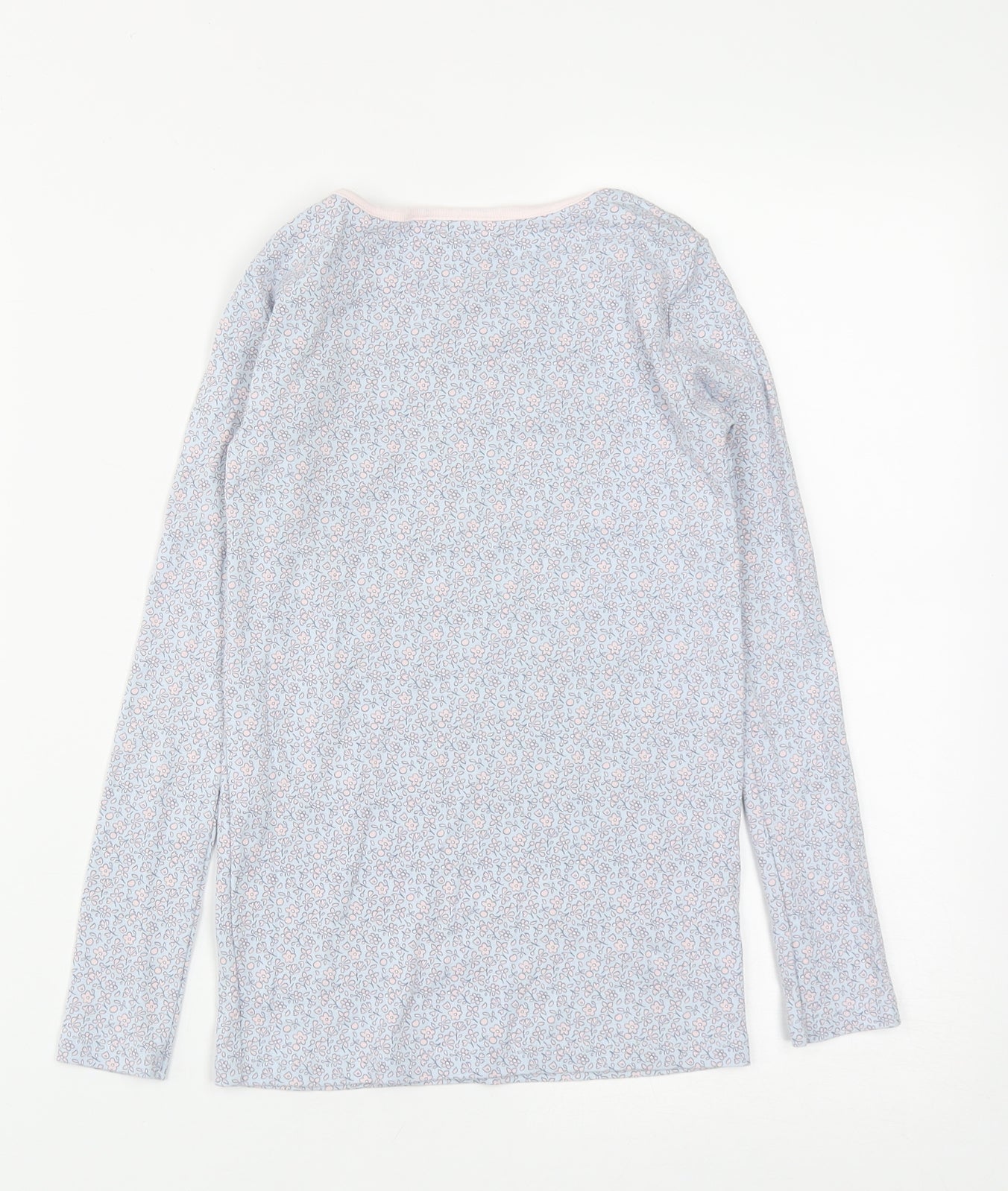 The Little White Company Girls Blue Floral Cotton Basic T-Shirt Size 9-10 Years Round Neck