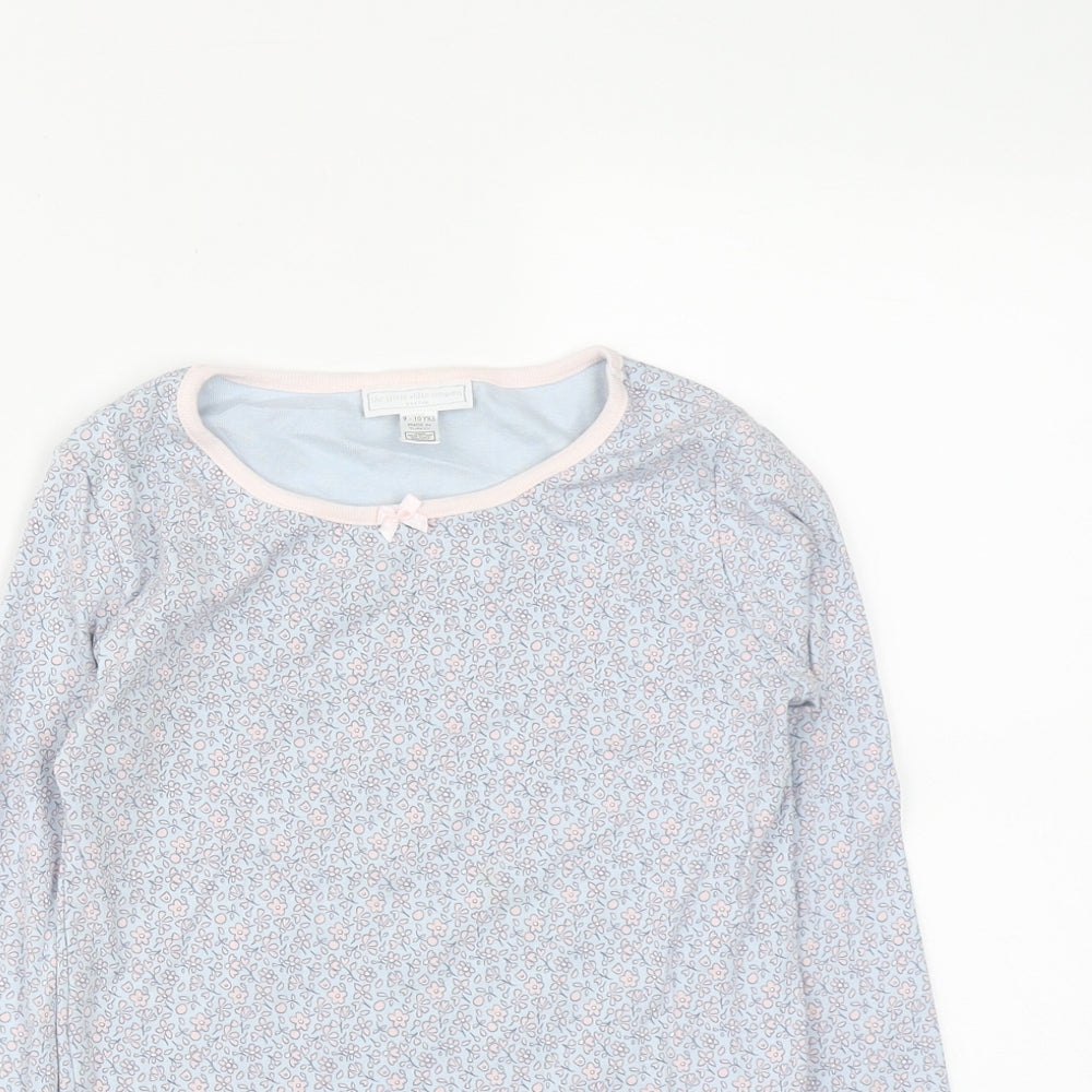 The Little White Company Girls Blue Floral Cotton Basic T-Shirt Size 9-10 Years Round Neck